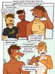 3:4 anthro blake_jackson bovid bovine canid canine canis cattle clothed clothing comic communal_shower coyote dialogue english_text equid equine felid fuze group hi_res horse joe_(texnatsu) male mammal mond_reyes navel nipples pantherine shirt shower t-shirt texnatsu text tiger topless topwear ty_conrad