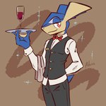 3_fingers alcohol anthro beverage blue_body blue_skin bottomwear bow_tie clothed clothing container cup drinking_glass fingers fully_clothed glass glass_container glass_cup hand_behind_back looking_aside male pants shirt simple_background smile solo standing topwear wine wine_glass advos nintendo pokemon generation_6_pokemon greninja pokemon_(species) 1:1 2024