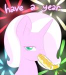 female fireworks fur hair holidays horn party_horn pink_body pink_fur pink_hair solo teal_eyes white_hair lamiaaaa hasbro my_little_pony mythology new_year fan_character lamia_(lamiaaaa) equid equine mammal mythological_creature mythological_equine unicorn 2015 bust_portrait hi_res portrait