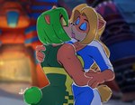 anthro blonde_hair blurred_background clothing duo eyes_closed eyeshadow female female/female french_kissing green_hair hair inside kissing makeup short_hair conniesky3 activision crash_bandicoot_(series) crash_team_racing_(series) crash_team_racing_nitro-fueled ami_bandicoot isabella_bandicoot bandicoot mammal marsupial 2021