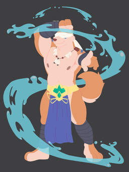 anthro blindfold bottomwear clothing gesture hand_gesture jewelry leg_wraps loincloth male muscular muscular_anthro muscular_male necklace nipples pointing solo tribal tribal_clothing water wraps wrist_wraps liddellious_(artist) canid canine canis domestic_dog mammal shiba_inu spitz 3:4 hi_res lineless pastel_theme