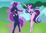 anthro anthrofied bikini breasts cleavage clothed clothing duo female gender_transformation horn long_legs magic magic_wand medium_breasts mtf_transformation outside plant sparkles spell swimwear thick_thighs transformation tree two-piece_swimsuit wide_hips toughset friendship_is_magic hasbro my_little_pony mythology fan_character starlight_glimmer_(mlp) thunder_glade_(oc) equid equine mammal mythological_creature mythological_equine unicorn