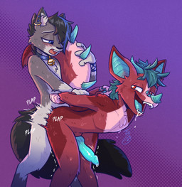 anal anal_penetration animal_genitalia animal_penis anthro anthro_on_anthro anthro_penetrated anthro_penetrating anthro_penetrating_anthro arms_held bat_nose bell bell_collar bent_over biped blush bodily_fluids canine_genitalia canine_penis claws collar collar_only dotted_background drooling ear_piercing ear_ring erection eyebrow_through_hair eyebrows facial_spikes fangs finger_claws fingers fur genital_fluids genitals hair hair_over_eye hands_behind_back highlights_(coloring) horn inner_ear_fluff interspecies knot knotted_penis leaking_precum long_tail looking_pleasured male male/male male_anthro male_penetrated male_penetrating male_penetrating_male multicolored_body multicolored_fur narrowed_eyes nude nude_anthro nude_male obscured_penetration one_eye_obstructed onomatopoeia open_mouth open_smile pattern_background penetration penile penile_penetration penis penis_in_ass piercing plap precum purple_background ring_piercing saliva sex short_hair simple_background smile sound_effects spiked_tail spikes spikes_(anatomy) standing standing_sex tail teeth text three-quarter_view translucent translucent_hair tuft theblueberrycarrots mythology dusky_(mangrovefox) domestic_cat dragon felid feline felis furred_dragon furred_scalie mammal mythological_creature mythological_scalie ragdoll_cat scalie wingless_dragon 2025 hi_res