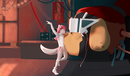 ambiguous_anthro ambiguous_gender anthro balls_only bottomless bottomless_anthro bottomless_male claws clothed clothed_anthro clothed_male clothing duo finger_claws fingers floppy_ears footwear frilly frilly_clothing frilly_footwear frilly_socks gesture hair hand_above_head hand_gesture humanoid_hands inside larger_ambiguous leg_markings light long_hair lop_ears male male_anthro markings mary_janes mouth_closed on_one_leg penectomized plantigrade pointing raised_arm raised_heel shirt shoes side_view size_difference slim slim_anthro slim_male smaller_male socks standing tank_top topwear snofu pyravia felid feline hybrid mammal mustelid otter absurd_res hi_res lighting