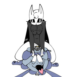 accessory anthro blue_body blue_fur breasts clothing cock_ring duo eyelashes eyes_closed fangs fur genitals glistening_eyelids grey_clothing grey_penis gynomorph gynomorph_penetrating hair intersex intersex_penetrating jewelry nipple_outline open_mouth open_smile penetration penile penile_penetration penis penis_accessory penis_jewelry simple_background smile teeth vein veiny_penis white_background white_body white_ears white_fur white_hair padhasnx bunoo_(thadeef3) vinnie_(padhasnx) domestic_cat felid feline felis mammal 1:1 2025 digital_drawing_(artwork) digital_media_(artwork) hi_res