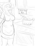 anthro appliance apron bone_frill breasts clothing cooking eyes_closed female fingers frill_(anatomy) kitchen_appliance mature_anthro mature_female oven smile snout solo wings arsenic_iii cavemanon_studios snoot_game samantha_(snoot_game) prehistoric_species pterodactylus pterosaur reptile scalie 2024 3:4 black_and_white hi_res monochrome