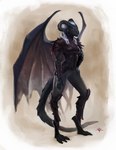 anthro armor digitigrade female hair simple_background solo tail tied_hair wings mgnz mythology beelzebub beelzebub_(jasonvuk666) dragon mythological_creature mythological_scalie scalie hi_res