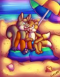 anthro beach bottomwear clothing duo male sand seaside shorts toddler umbrella young lucca sega sonic_the_hedgehog_(series) alvar_miles_udell miles_prower mammal rodent sciurid hi_res