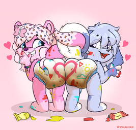 abdl accessory anthro blue_body blue_eyes blue_fur bow_ribbon bracelet diaper duo feces femboy fingerpainting fur hair_accessory heart_symbol hearts_around_head holidays jewelry male pink_body pink_fur poopy_diaper purple_eyes soiled_diaper soiling sprinkles sprinkles_in_hair sprinkles_on_tail toddler unclean_diaper used_diaper young smolskeenie valentine's_day katiepup lacie_(arimitama) canid canine mammal mustelid otter river_otter hi_res trans_(lore) trans_woman_(lore)