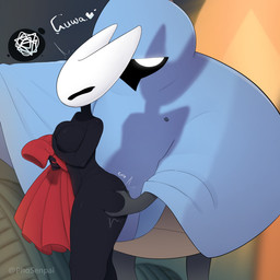 ambiguous_gender angry anthro big_breasts big_butt biped breast_squish breasts butt butt_grab butt_squish cloak cloak_only clothed clothed_ambiguous clothing covering covering_breasts covering_self curvy_figure duo embarrassed female hand_on_butt hand_on_own_breast horn larger_ambiguous larger_anthro nipple_slip nipples non-mammal_breasts non-mammal_nipples nude nude_female proboscis_(anatomy) segmented_body sexual_assault size_difference small_waist smaller_anthro smaller_female squish text thick_thighs wide_hips phosenpai hollow_knight_(franchise) team_cherry hornet_(hollow_knight) arachnid arthropod insect spider 1:1 2025 artist_name hi_res