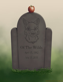 anthro apple eyewear food fruit fur glasses grass hair looking_at_viewer outside plant simple_background smile solo text tombstone wearing_glasses rmmlusitania impure pledged_in_blood princess_of_beasts revaramek_the_resplendent the_dragon_in_the_dungeon the_volunteer_maiden ofthewilds_(coyote) canid canine canis coyote mammal 2025 character_name digital_media_(artwork) english_text hi_res