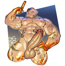 anthro arm_tattoo balls barazoku belly_tattoo biceps big_balls big_muscles big_pecs big_penis bodily_fluids chest_tattoo detailed_penis erect_nipples erection fur genital_fluids genitals gun hand_on_hip huge_penis leg_tattoo male metallic_body muscular navel neck_tattoo nipples pecs penis precum ranged_weapon smile smiling_at_viewer smirk smirking_at_viewer solo tattoo vein veiny_penis weapon white_body white_fur egg_concept epic_games fortnite meowdas meowscles domestic_cat felid feline felis mammal absurd_res hi_res