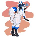 anthro anus backsack balls blush butt genitals hair heart_symbol long_hair looking_at_viewer looking_back male nude paws pose solo shibyo canid canine canis fox hybrid mammal wolf 1:1 digital_media_(artwork) hi_res pinup