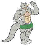 2019 2_toes 5_fingers absurd_res animal_humanoid anthro anthrofied armpit_hair beard body_hair boxer_briefs bulge chest_tuft claws clothed clothing facial_hair feet fingers generation_1_pokemon green_clothing green_underwear grey_body hand_on_hip hi_res horn humanoid kingdomxathers looking_at_viewer male mammal mammal_humanoid muscular muscular_anthro muscular_male nintendo pokemon pokemon_(species) rhinoceros rhinoceros_humanoid rhydon simple_background solo standing three-quarter_view toes topless tuft underwear underwear_only white_background