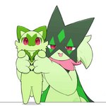 1:1 2023 2d_animation 3_fingers ambiguous_gender animated anthro biped black_claws claws daww digital_media_(artwork) duo facial_markings facial_tuft felid feral finger_claws fingers frame_by_frame front_view fur generation_9_pokemon green_body green_fur green_markings handpaw happy head_markings larger_ambiguous larger_anthro longcat loop mammal markings mask_(marking) meme meowscarada monotone_body monotone_fur multicolored_body multicolored_fur neck_tuft nintendo open_mouth open_smile paws pokemon pokemon_(species) pupils quadruped red_eyes shaded shadow short_playtime signature simple_background simple_shading size_difference smaller_ambiguous smaller_feral smile sprigatito tail tontaro tuft white_background