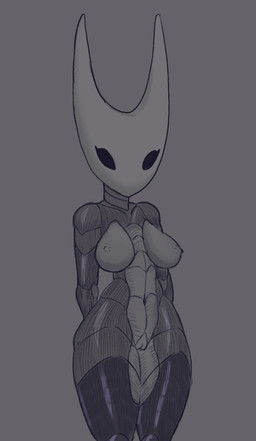 anthro black_eyes breasts empty_eyes eyelashes female genitals grey_background mouthless navel nipples nude simple_background solo thick_thighs vulva wide_hips bluesparrow hollow_knight_(franchise) team_cherry hornet_(hollow_knight) arthropod insect 2025 hi_res monochrome