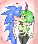 against_surface against_wall anthro blush buxom clothing duo gloves handwear horn kiss_on_lips kissing male romantic romantic_ambiance romantic_couple surprise surprise_kiss wide_hipped_male wide_hips dullvivid sega sonic_the_hedgehog_(series) sonic_the_hedgehog the_deadly_six zeena zeti 2014 dated unavailable_at_source