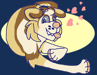 ambiguous_gender blep blue_eyes brown_body brown_fur button_ears cheek_tuft eyebrows facial_tuft feral floppy_ears fur grey_sclera head_tuft heart_symbol pawpads paws pink_nose pink_pawpads pink_tongue smile snout solo tail teeth tongue tongue_out tuft whisker_spots white_body white_eyebrows white_fur yellow_body yellow_fur sebdoggo blue_(sebdoggo) bird_dog canid canine canis chow_chow domestic_dog golden_retriever hunting_dog mammal mixed_breed retriever spitz 2017 aliasing digital_drawing_(artwork) digital_media_(artwork) flat_colors microsoft_paint_(artwork)