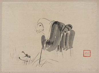 ambiguous_gender anthro asian_clothing clothed clothed_anthro clothing east_asian_clothing grass hood japanese_clothing leaning leaning_forward nun nun_outfit plant religious_clothing robe side_view simple_background solo tail whiskers kawanabe_kyosai public_domain hakuzosu canid canine fox mammal 19th_century absurd_res ancient_art hi_res huge_filesize monochrome painting_(artwork) traditional_media_(artwork) traditional_painting_(artwork)