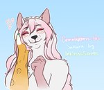 anthro black_nose blush brown_spots duo eyes_closed female fur hair hand_on_cheek hand_on_hand heart_symbol orange_body orange_fur pink_body pink_fur pink_hair smile spots white_body white_fur white_hair unknown_artist amaryllis_(amy)_sharmila sakura_d._lyall canid canine canis fox hybrid mammal wolf hi_res