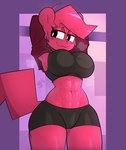 anthro athletic athletic_anthro athletic_female athletic_wear big_breasts bodily_fluids bottomwear breasts clothed clothed_anthro clothed_female clothing crop_top eye_through_hair eyebrow_through_hair eyebrows female female_anthro front_view glistening_eyelids hair hands_behind_head looking_aside mouth_closed musk musk_clouds navel pink_body pink_ears pink_hair pink_tail shirt shorts small_waist solo sweat sweaty_abs sweaty_legs sweaty_thighs tail thick_thighs tight_clothing tight_topwear topwear translucent translucent_hair wide_hipped_anthro wide_hipped_female wide_hips buxy nano_(buxy) mammal rodent sciurid tree_squirrel 2025 absurd_res dated digital_drawing_(artwork) digital_media_(artwork) hi_res portrait three-quarter_portrait