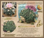 ambiguous_gender border cactus dot_eyes feral flower green_body orange_border pink_flower plant quadruped simple_background simulated_traditional_(artwork) solo text textured_background tongue rappenem cactus_creature elemental_creature flora_fauna english_text hi_res