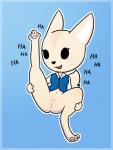 anthro bottomless clothed clothing feet female genitals hindpaw laugh navel paws pussy solo spreading text krishadraws aggretsuko sanrio fenneko canid canine fennec_fox fox mammal true_fox english_text hi_res