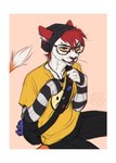 ambiguous_gender anthro badge border clothed clothing electronics eyebrow_piercing eyewear facial_piercing glasses headdress headphones piercing solo white_border lostgoose fesha felid feline felis mammal 2021 hi_res female_(lore)