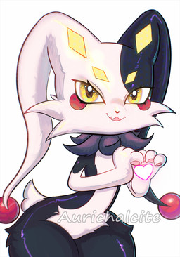 anthro black_body black_fur floppy_ears fur fur_markings handpaw heart_symbol jester lop_ears markings multicolored_body multicolored_fur neck_tuft open_mouth open_smile pawpads paws short_tail smile smiling_at_viewer solo tail thick_thighs tuft white_body white_fur yellow_eyes yellow_markings aurichalcite palworld pocketpair dupin_(pal) lagomorph leporid mammal pal_(species) rabbit hi_res