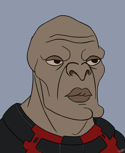 anthro armor bald lips male simple_background solo thick_lips chrisryushadow halo_(series) halo_infinite handsome_squidward_(meme) microsoft xbox_game_studios craig_the_brute alien jiralhanae mammal primate colored hi_res meme