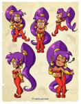 blue_eyes blush breasts clothing dark_body dark_skin ear_piercing ear_ring eyes_closed female footwear hair humanoid_pointy_ears long_hair multiple_poses not_furry open_mouth piercing ponytail pose purple_hair ring_piercing smile solo linkerluis shantae_(series) wayforward bolo_(shantae) rottytops shantae sky_(shantae) genie humanoid 2019