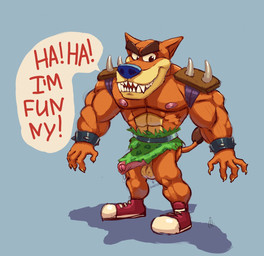 abs anthro balls biceps big_muscles big_penis bodily_fluids bracelet brown_eyes claws clothing deltoids dialogue dripping erection eyebrows fangs footwear foreskin fur genital_fluids genitals humanoid_genitalia humanoid_penis jewelry male muscular muscular_anthro muscular_arms muscular_male orange_body orange_fur pecs penis precum precum_drip sharp_teeth shoes shoulder_pads smile solo spiked_bracelet spiked_shoulder_pads spikes standing tail tail_tuft tan_body tan_fur teeth text thick_eyebrows triceps tuft archiblender activision crash_bandicoot_(series) tiny_tiger dasyuromorph mammal marsupial recently_extinct_species thylacine 2019 english_text hi_res
