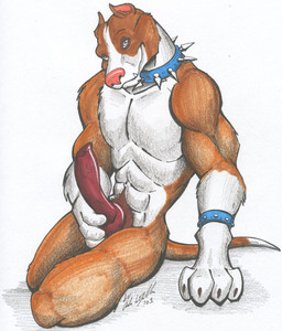 abs animal_genitalia animal_penis anthro big_penis canine_genitalia canine_penis claws collar erection fangs genitals holding_penis knot looking_at_viewer male masturbation muscular muscular_anthro muscular_male nude penile penile_masturbation penis simple_background smile solo spiked_collar spikes tail teeth vein white_background unknown_artist canid canine canis domestic_dog mammal pit_bull hi_res source_request