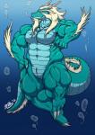 2012 anthro asian_mythology bubble claws dragon east_asian_mythology eastern_dragon fur hi_res horn kemono kyuuhari male muscular muscular_anthro muscular_male mythological_creature mythological_scalie mythology scalie smile solo tail underwater water