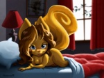 anthro bed blush breasts brown_hair female fur furniture hair inside looking_at_viewer lying nipples nude on_bed on_side slim solo tail wide_hips yellow_body yellow_fur sankam neopets hannah_(neopets) mammal neopet_(species) rodent usul_(neopets) 2010 4:3 wallpaper