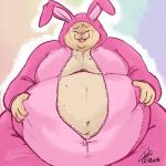 1:1 anthro belly big_belly clothed clothing costume domestic_cat easter eyes_closed felid feline felis fur hand_on_belly holidays male mammal moobs navel obese obese_anthro obese_male open_mouth open_smile overweight overweight_anthro overweight_male raccoonkind smile solo tan_body tan_fur tight_clothing wide_hips zipper