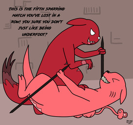 ambiguous_gender anthro dialogue duo scar semi-anthro side_view stepped_on stepping teeth_showing text arl-snek rain_world videocult artificer_(rain_world) hunter_(rain_world) slugcat absurd_res english_text hi_res