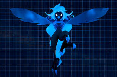 alternate_form anthro armor beak black_body black_clothing black_eyes black_feathers blue_hair bottomwear breastplate clothing cosmic_background cosmic_wings eyeliner feathers feet female fighting_pose geometric_background grid_background hair long_hair looking_at_viewer makeup messy_hair pattern_background pose sharp_talons simple_background sky solo spread_wings star starry_background starry_sky talons toes torn_bottomwear torn_clothing wide_hips winged_arms wings yellow_sclera lorded voidwillow_(modeler) undertale_yellow martlet_(zenith_form) avian bird 3d_(artwork) digital_media_(artwork) hi_res