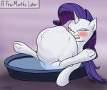 bedpan belly big_belly female feral genitals horn labor pussy simple_background solo text vore variant_(artist) friendship_is_magic hasbro my_little_pony mythology rarity_(mlp) equid equine mammal mythological_creature mythological_equine unicorn digital_media_(artwork) english_text