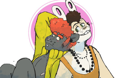 annoyed anthro black_body black_fur blush blush_lines brown_eyes brown_hair clothed clothed_anthro clothed_male clothing duo ear_piercing eyebrows facial_piercing flesh_tunnel fur gauged_ear green_eyes hair jacket jewelry labret_piercing leaning_on_another lip_piercing looking_at_another male necklace piercing red_hair shirt shirtless shirtless_anthro shirtless_male simple_background smile smiling_at_another tan_body tan_fur topwear whisker_spots white_background p_rindustries gale_(p_rindustries) wynn_(p_rindustries) felid lagomorph leporid mammal pantherine rabbit 2020