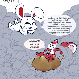 anthro balled_up_diaper clothed clothing dialogue diaper diaper_only duo feces male mental_regression pooping profanity soiled_diaper soiling soiling_diaper speech_bubble tail text topless unclean_diaper used_diaper using_diaper wearing_diaper vladigaunt chikn_nuggit hawt_saus_(chikn_nuggit) iscream_(chikn_nuggit) lagomorph leporid mammal rabbit rodent sciurid tree_squirrel 1:1 comic digital_media_(artwork) english_text hi_res nonbinary_(lore)