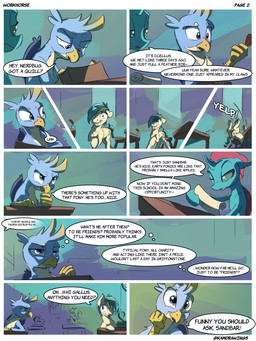 blue_body blue_feathers dialogue feathers female feral fur group male school tan_body tan_fur text kam friendship_is_magic hasbro my_little_pony mythology gallus_(mlp) ocellus_(mlp) sandbar_(mlp) arthropod avian changeling_(mlp) equid equine gryphon horse mammal mythological_avian mythological_creature pony 3:4 absurd_res comic english_text hi_res