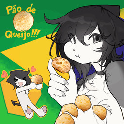 5_fingers ambiguous_gender anthro biped black_hair brazilian_flag claws eating eating_food fingers food fur hair open_mouth open_smile pao_de_queijo smile spade_tail tail text conditional_dnp sumiaou sketch_(sumiaou) felid feline mammal 1:1 animated portuguese_text nonbinary_(lore)
