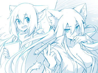 blush breasts clothing duo female looking_at_viewer open_mouth open_smile paper pen simple_background smile white_background sollyz sollyz_(character) animal_humanoid cat_humanoid felid felid_humanoid feline feline_humanoid humanoid mammal mammal_humanoid 2018 blue_and_white digital_drawing_(artwork) digital_media_(artwork) monochrome signature sketch
