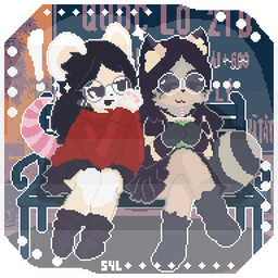 anthro duo female female/female mammal murid murine procyonid raccoon rodent 1:1