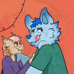 anthro duo kissing making_out male male/male 0amfm0 canid canine canis domestic_dog felid feline husky mammal nordic_sled_dog spitz 1:1 hi_res