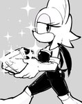 anthro breasts clothing diamond_(gem) female gem gloves half-closed_eyes handwear holding_object narrowed_eyes simple_background solo wings mrplow34 sega sonic_the_hedgehog_(series) rouge_the_bat bat mammal 2022 absurd_res hi_res