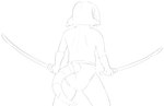 ageplay ambiguous_gender anthro clothed clothing diaper diaper_on_head gloves_(marking) holding_katana holding_melee_weapon holding_object holding_sword holding_weapon infantilism katana markings melee_weapon rear_view roleplay simple_background solo standing sword weapon wearing_diaper hardscales absurd_res hi_res monochrome