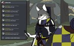 anthro feral male melee_weapon solo sword text texting weapon omnipresentcrayon canid canine canis equid equine horse mammal wolf 16:10 english_text hi_res story story_in_description widescreen