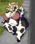 anthro belly big_breasts biped blonde_hair bottle breasts clothed clothing container cowbell curvy_figure detailed_background farmer female hair hat headgear headwear horn lingerie looking_at_viewer mature_female milk milk_bottle overweight sidewalk smile solo stretch_marks thick_thighs voluptuous wide_hips mexifurfoof matilda_(mexifurfoof) bovid bovine cattle mammal 2021 digital_drawing_(artwork) digital_media_(artwork) hi_res